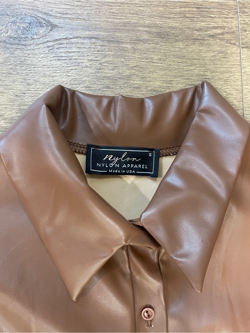 Faux Leather Button-Front Midi Dress in Brown - Picture 3 of 6